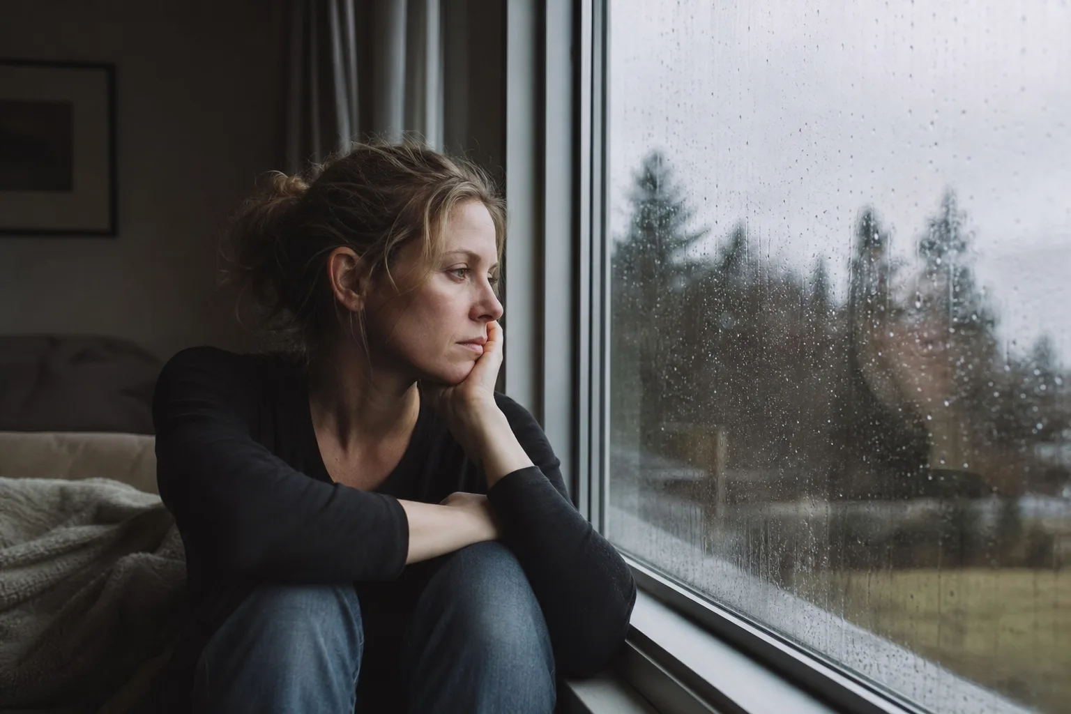 A person sitting quietly by a window, representing hard-to-prove psychological injuries like PTSD