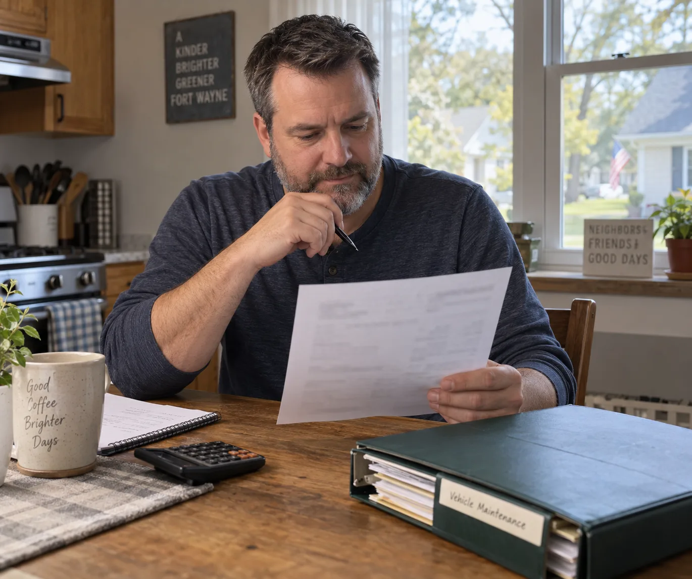 Vehicle owner reviewing an itemized repair estimate and maintenance records