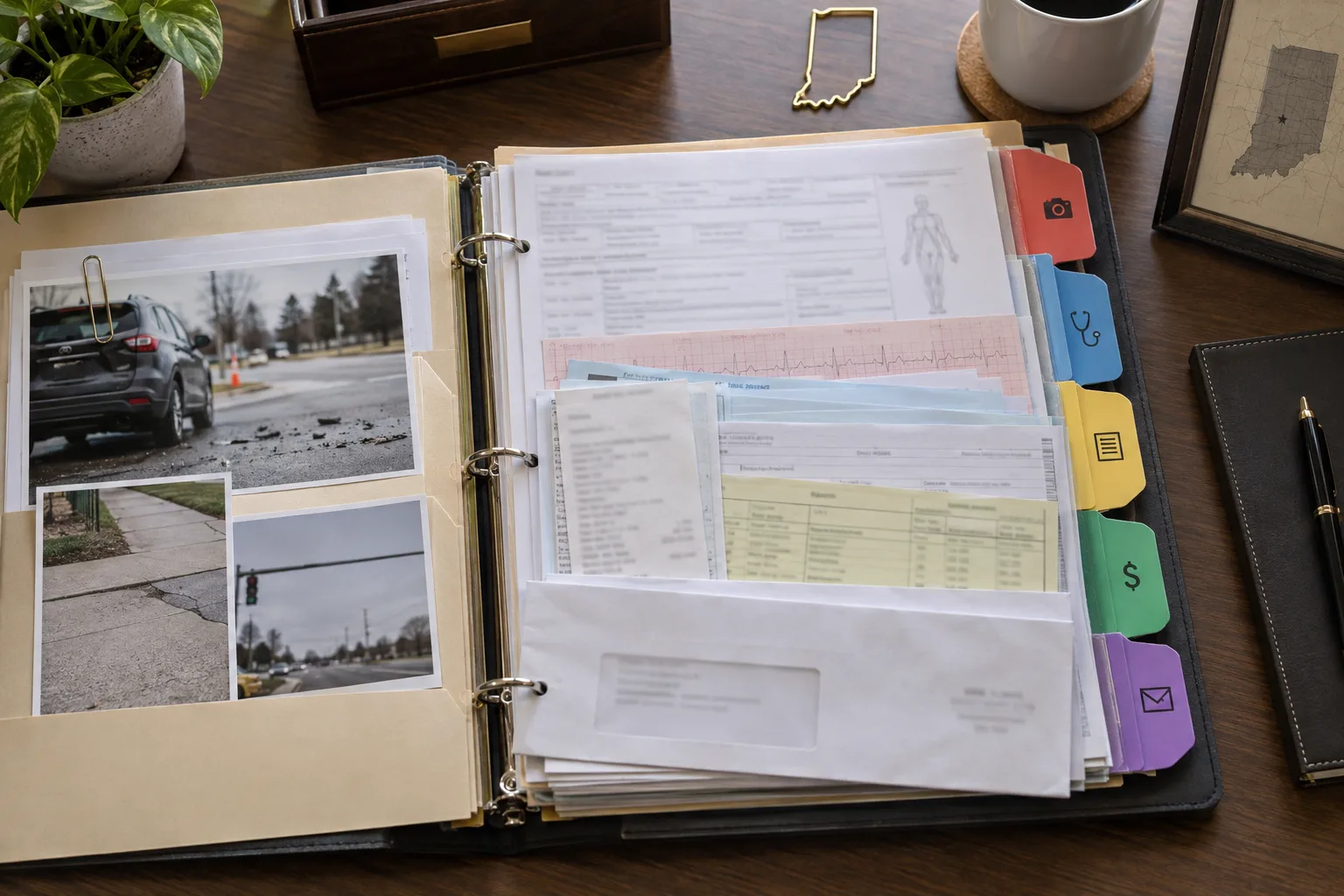Organized injury claim package with records grouped by category