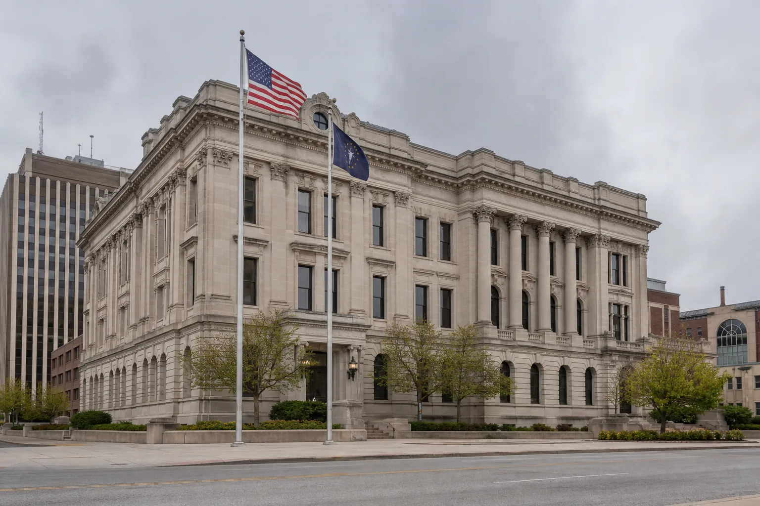 Exterior of an Indiana government building representing entities subject to the Indiana Tort Claims Act