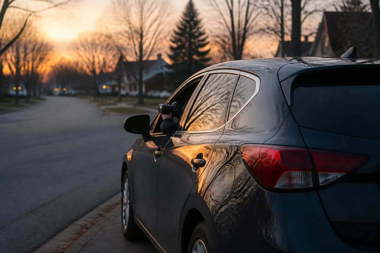 Driver photographing a Fort Wayne area roadway from a safely parked car