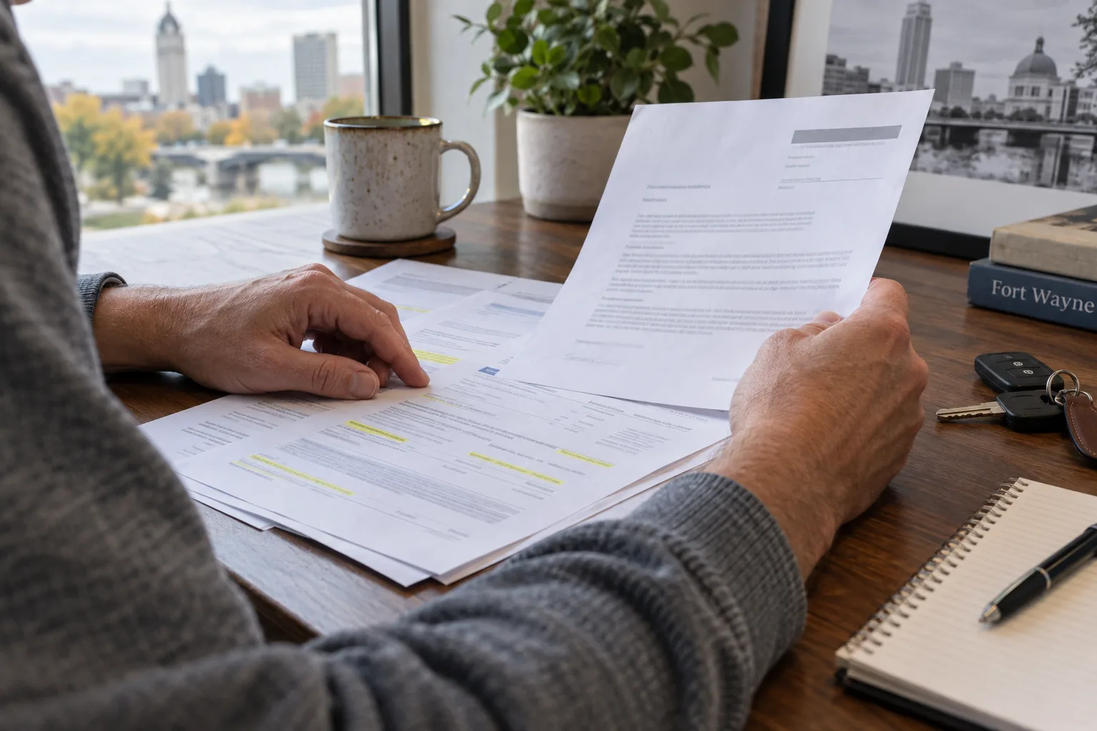 Hands comparing an insurance letter with the relevant policy language