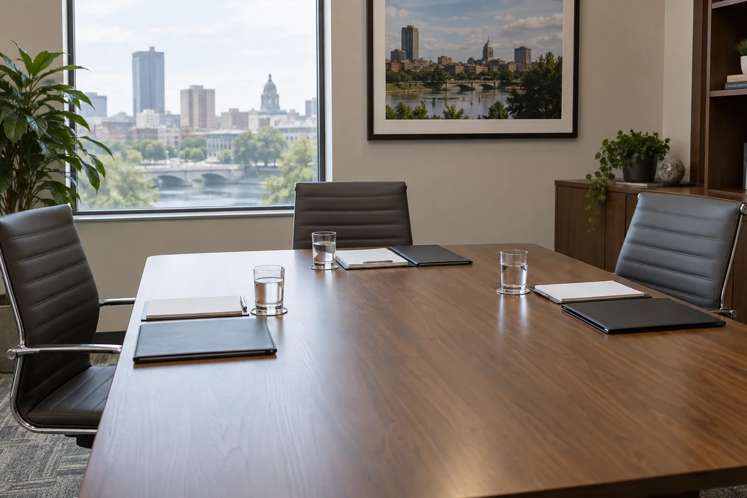 Conference room prepared for an Indiana workers’ compensation mediation