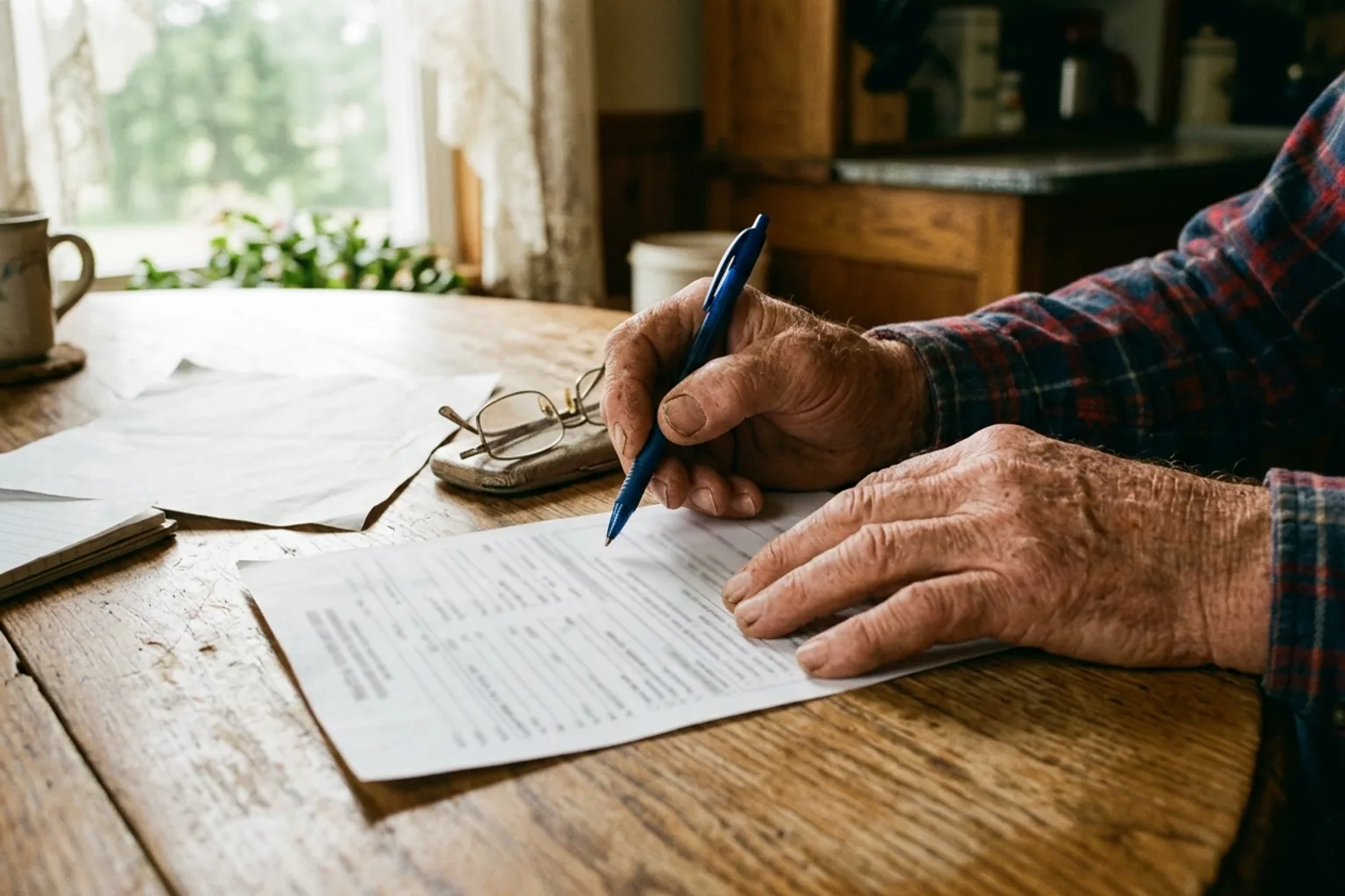 Hands holding a pen over an insurance selection form, illustrating the written rejection Indiana law requires for a valid UM/UIM waiver
