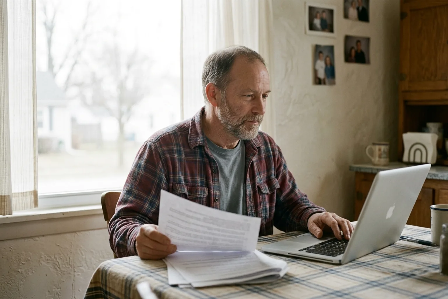 Indiana policyholder comparing his declarations page against his records to confirm uninsured and underinsured motorist coverage