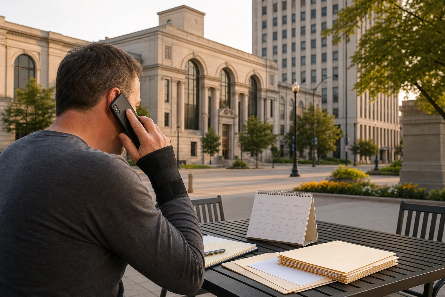Injured worker organizing records and making a timely call in downtown Fort Wayne