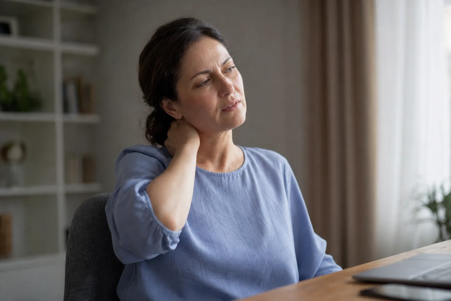 Person experiencing neck pain consistent with a soft-tissue injury