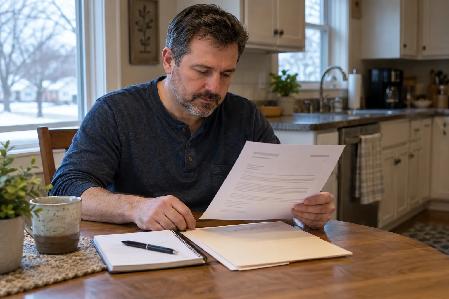 Worker organizing a utilization-review letter and claim notes