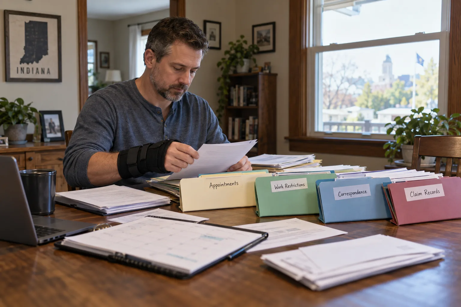 Indiana worker organizing medical and workers’ compensation records