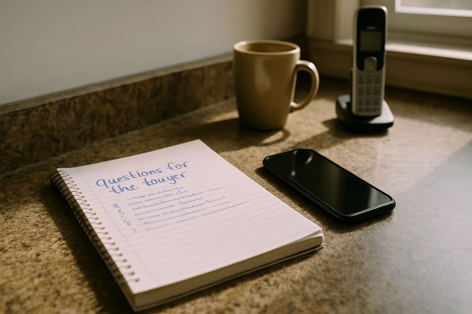 Notepad in a Fort Wayne kitchen with a list of questions to ask a personal injury attorney during a free consultation