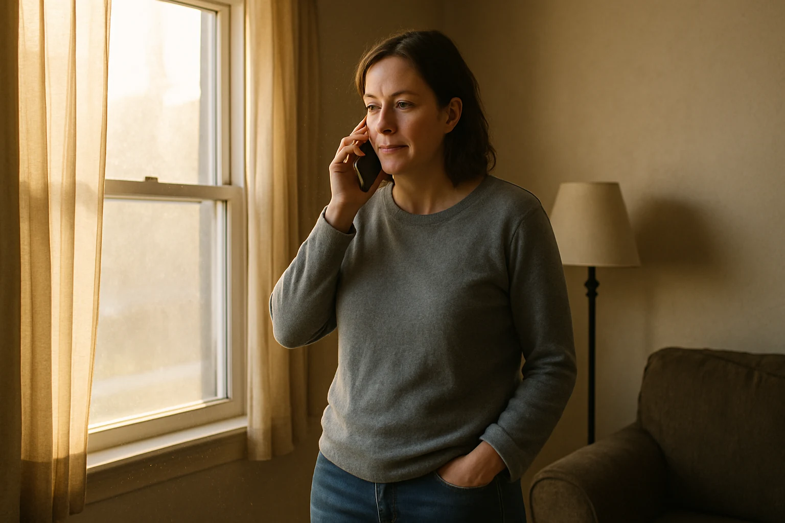 Fort Wayne client returning a personal injury attorney call at home in the evening to discuss her case status