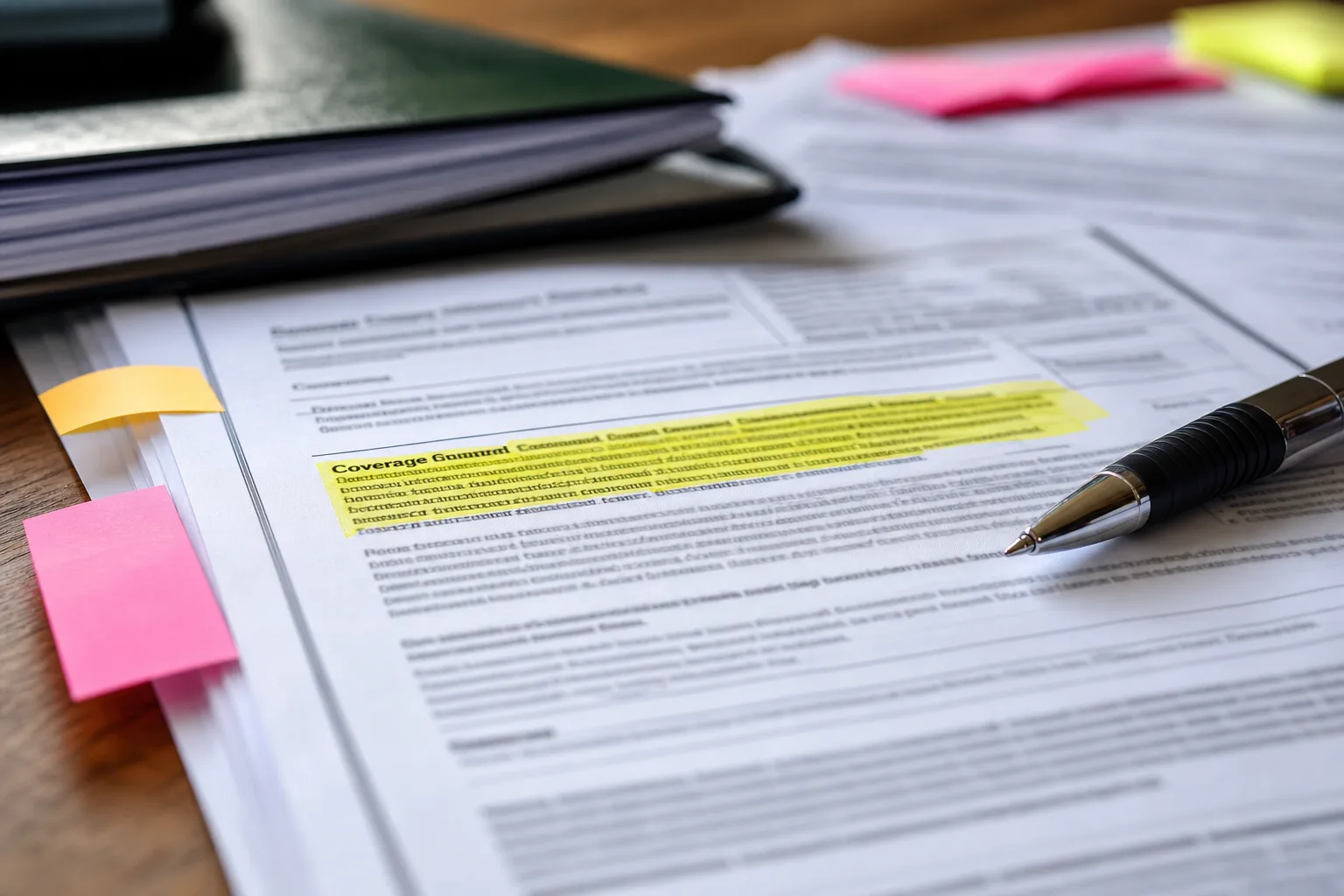 Auto insurance policy documents with highlighted uninsured motorist coverage section