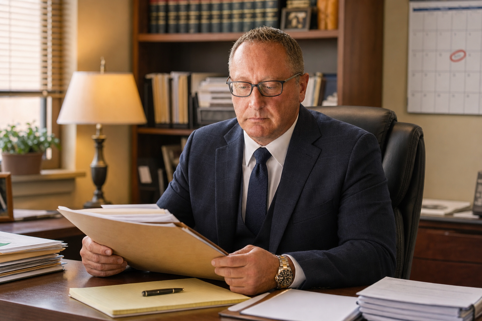 Fort Wayne injury attorney reviewing a school bus crash file and tort claim notice deadline calendar