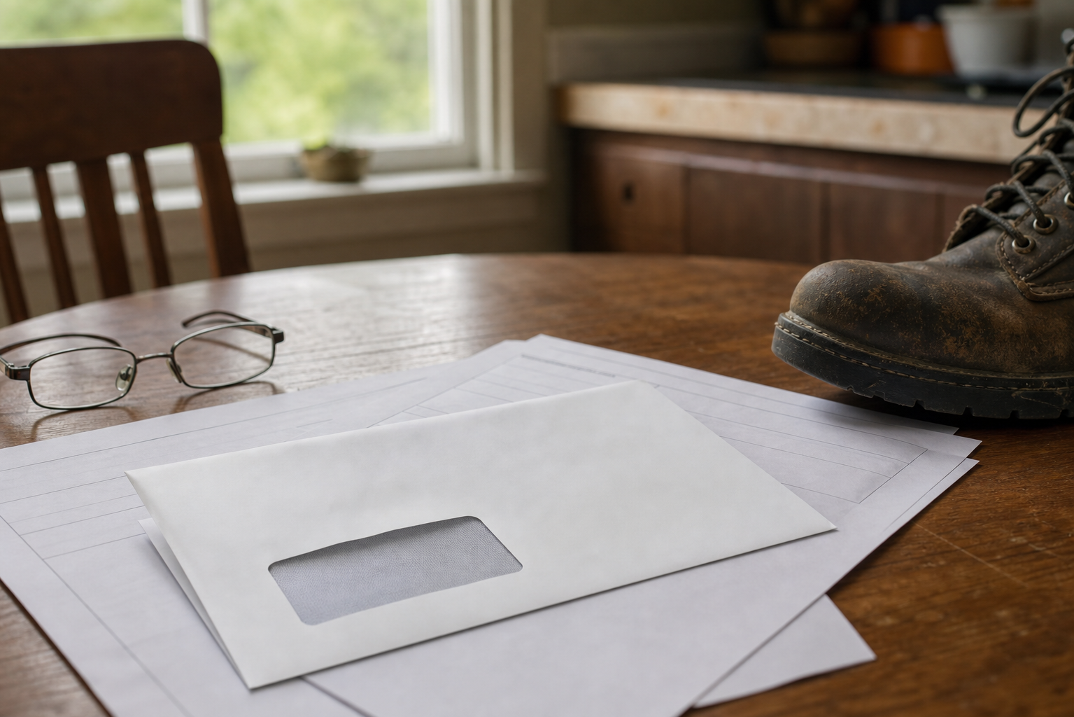 Denied Indiana workers compensation claim letter on a desk with medical records