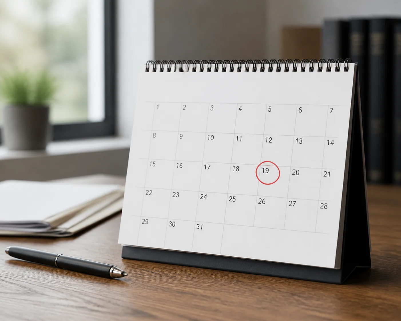 A calendar with a date circled in red representing a two-year filing deadline