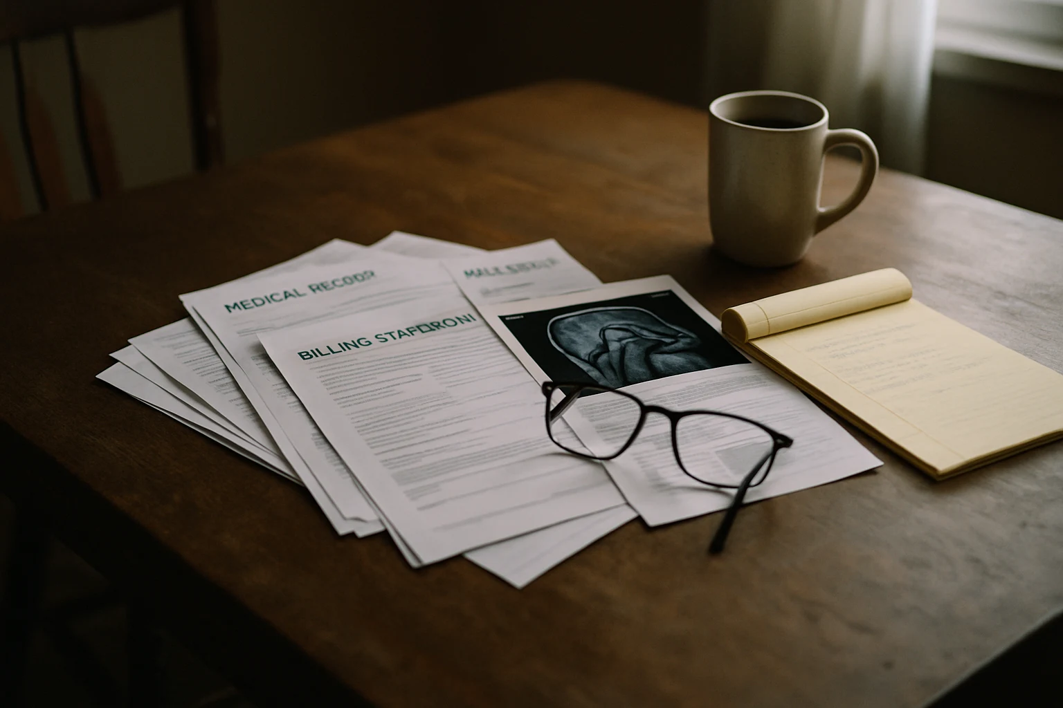 Medical records, imaging reports, and billing statements organized for a Fort Wayne neck injury claim