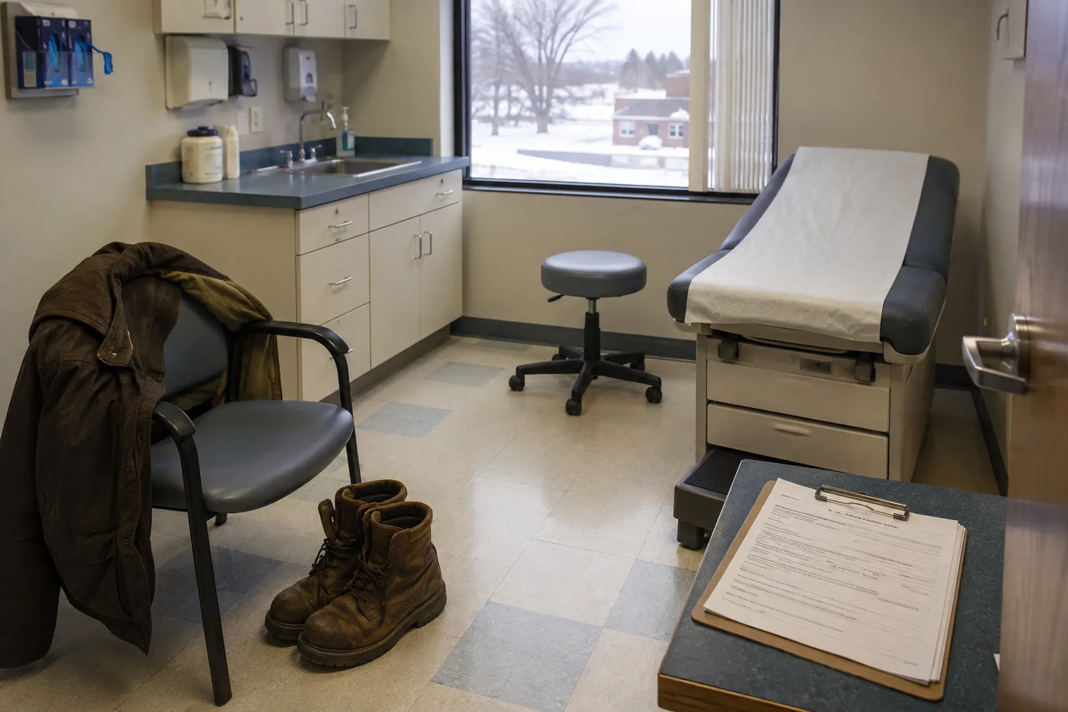 Work-status form in an Indiana medical examination room