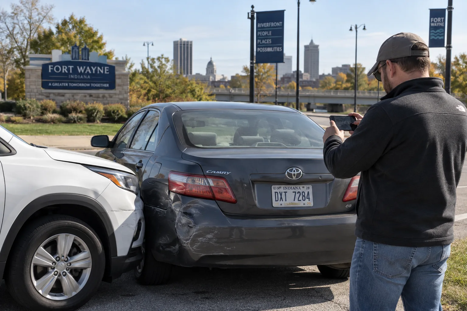 Illustration of a person documenting vehicle damage