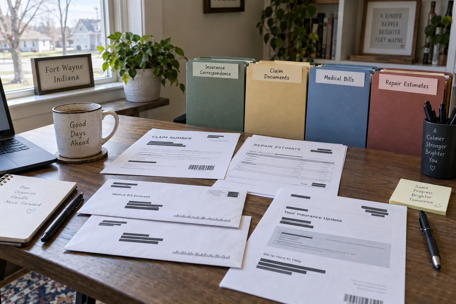 Insurance claim records organized in labeled folders