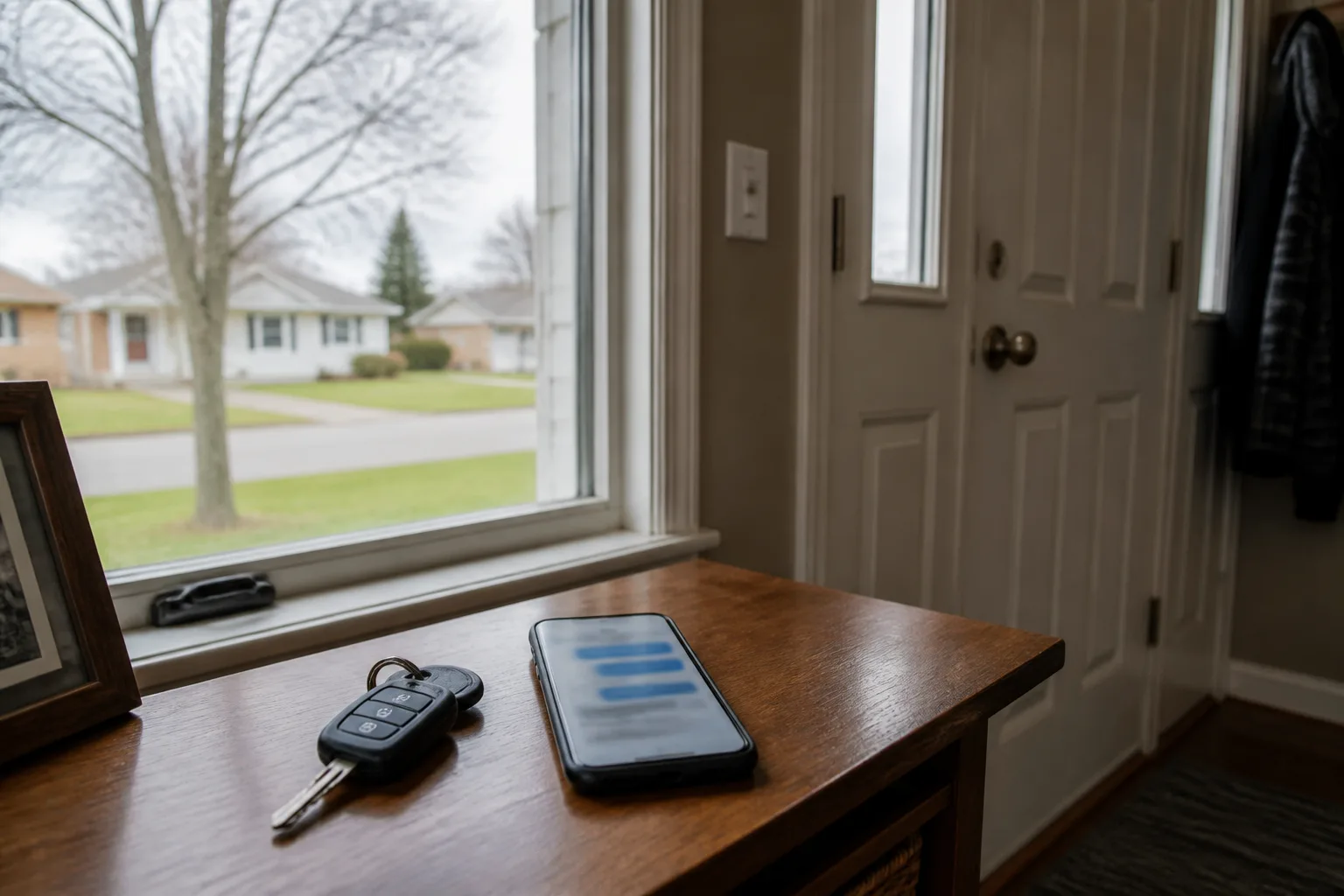 Car keys and a phone message help document permission to borrow a vehicle.
