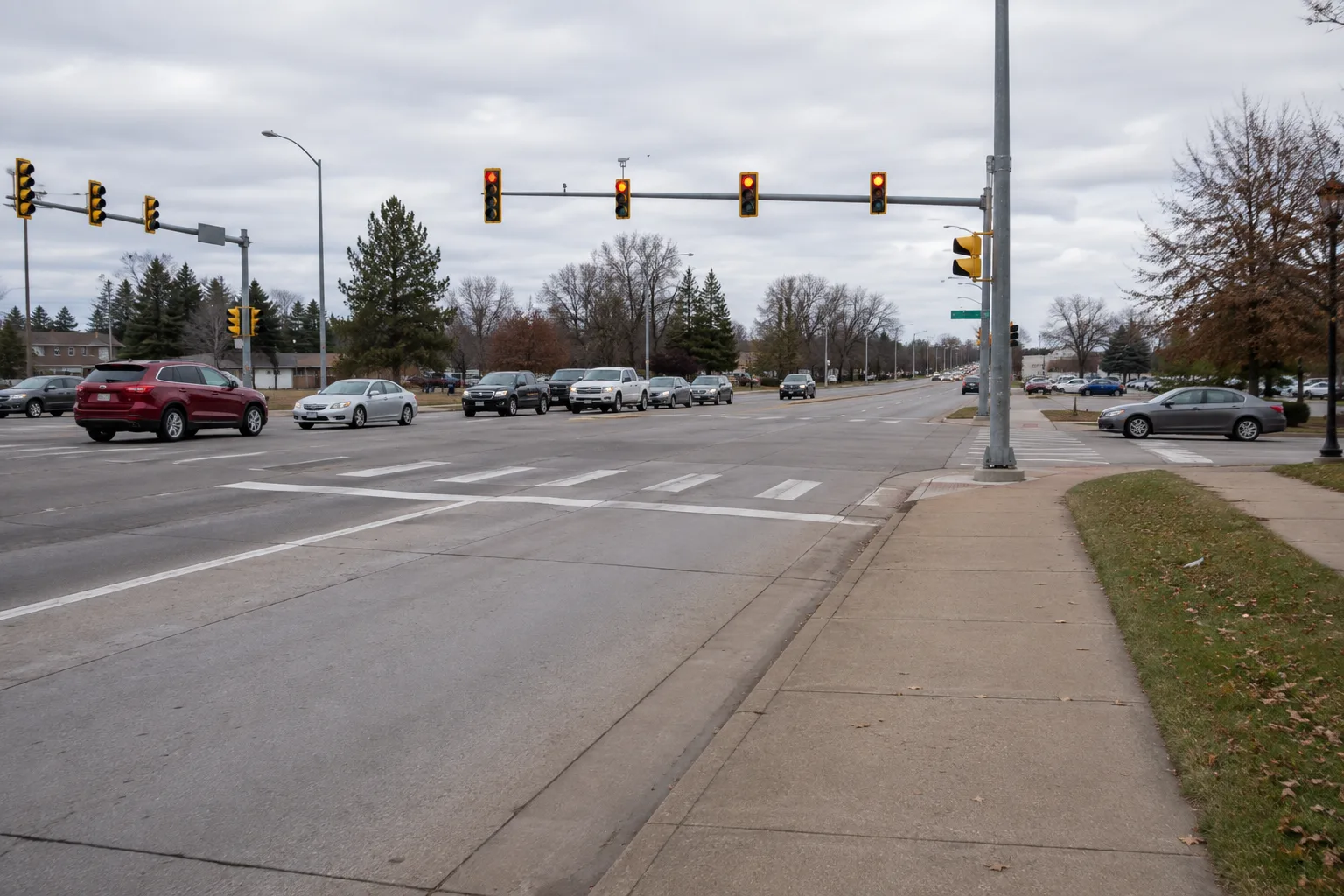 Left-turn lane and traffic signals at an Indiana intersection