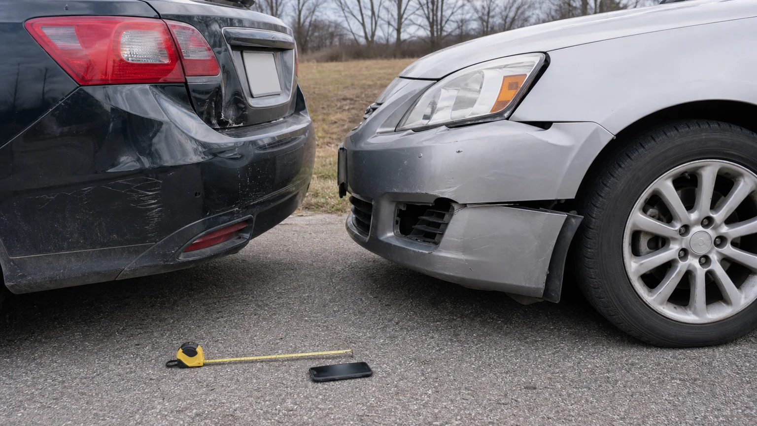Insurance adjuster notes comparing vehicle damage, injury symptoms, and comparative fault after a rear-end collision.