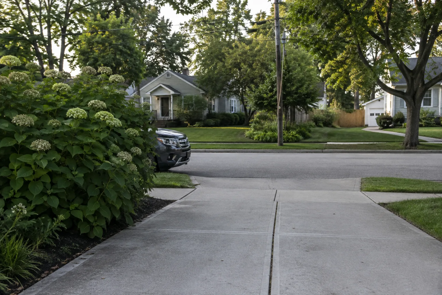 View from a private driveway toward approaching traffic on an Indiana roadway