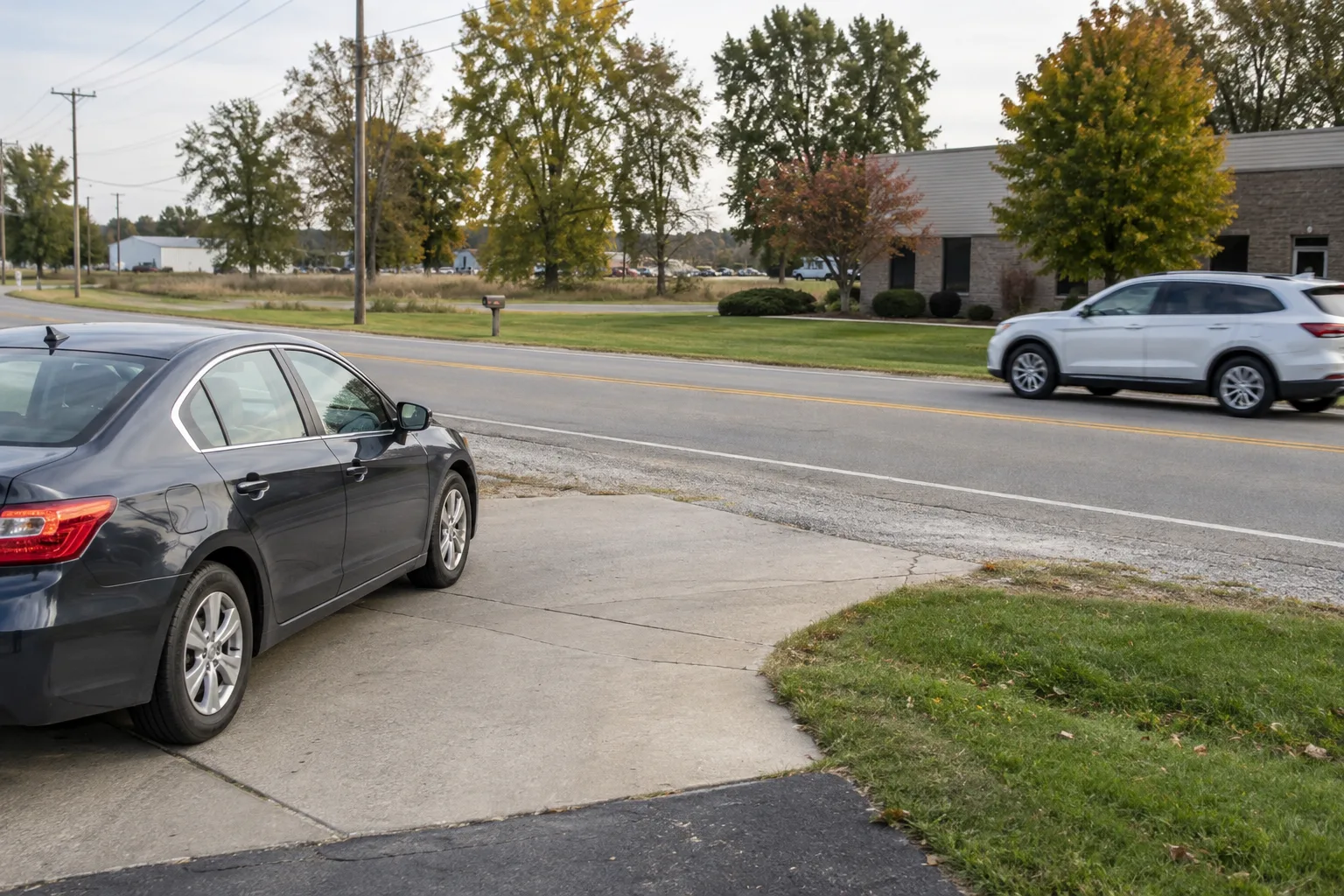 Vehicle yielding to roadway traffic at a business driveway in northeast Indiana