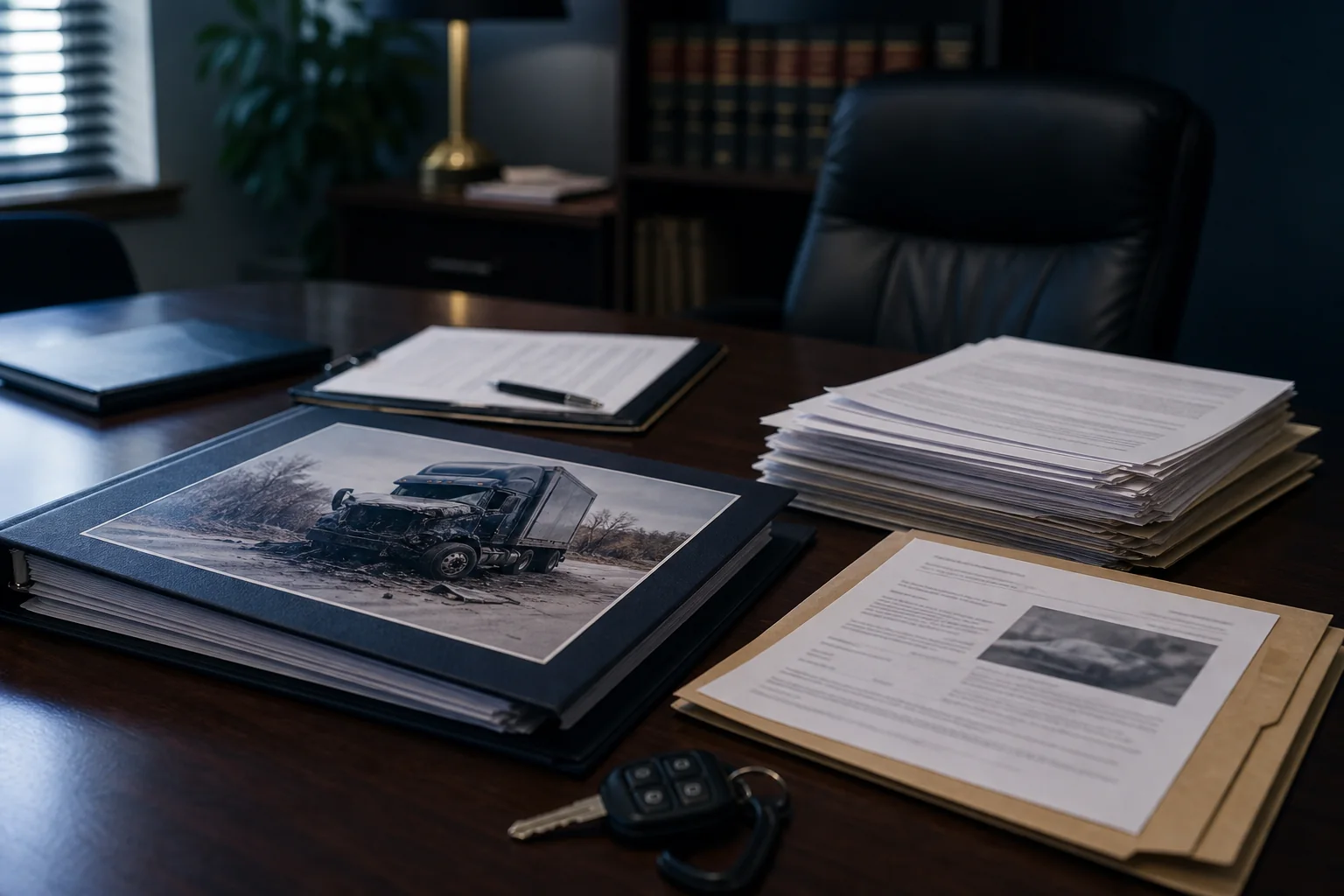 Indiana truck accident claim file with medical bills and insurance documents