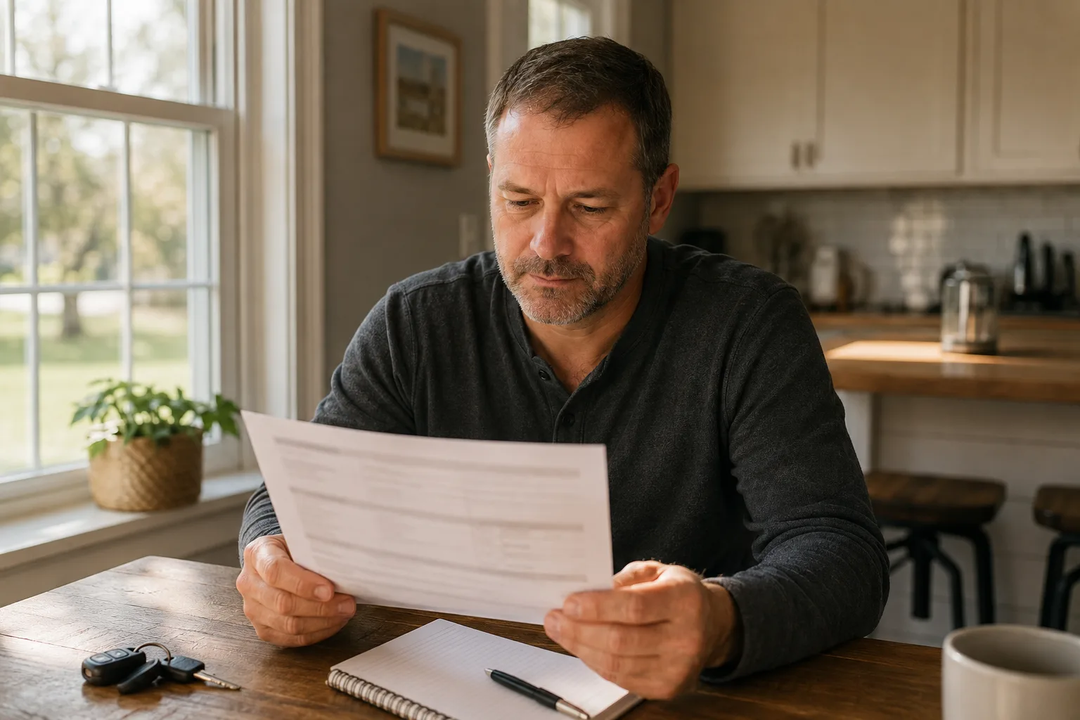 Indiana driver reviewing auto insurance documents after a crash