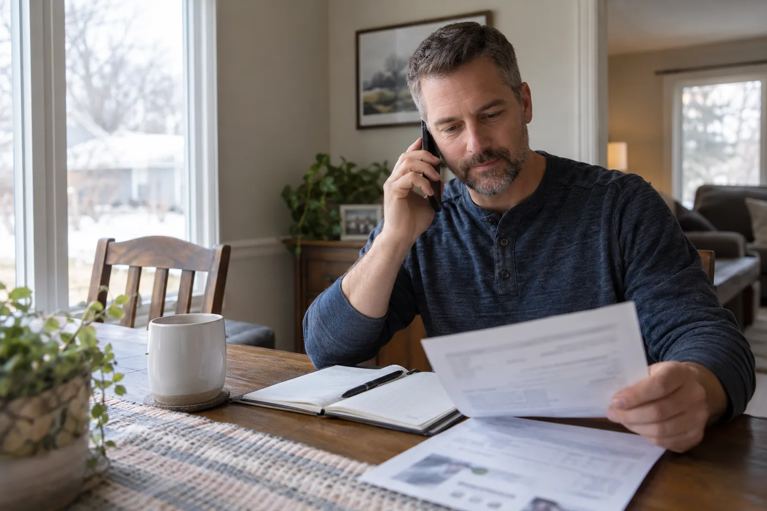 Indiana vehicle owner discussing an itemized total-loss settlement by phone