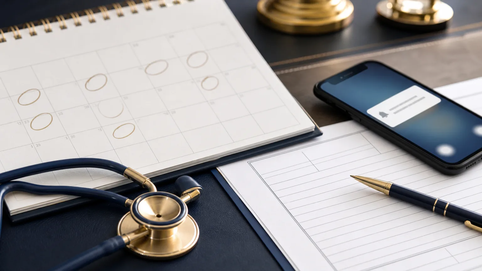 Medical appointment calendar and records showing missed and rescheduled treatment after an Indiana accident