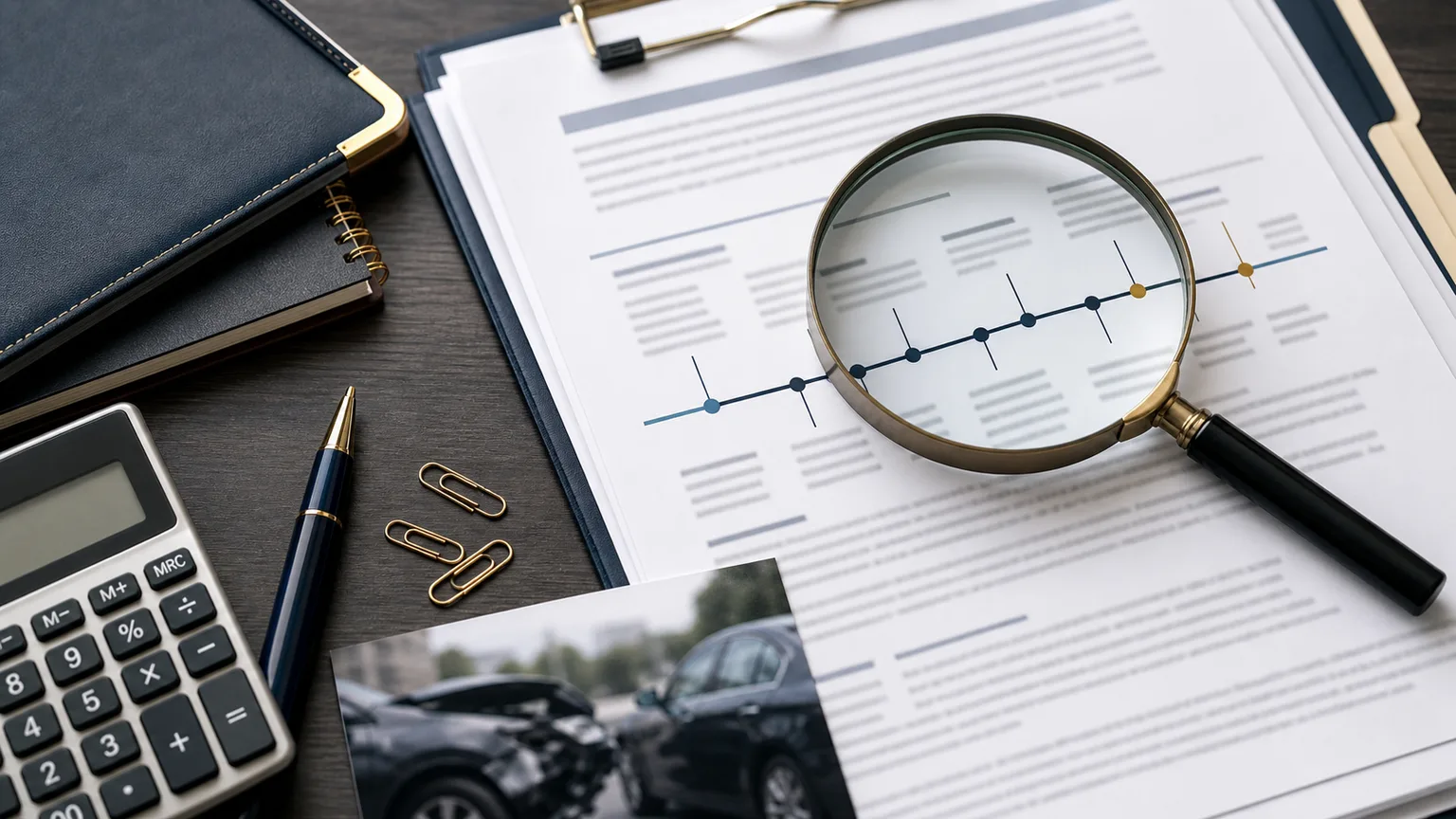 Insurance claim file being reviewed for gaps in medical treatment after an Indiana accident