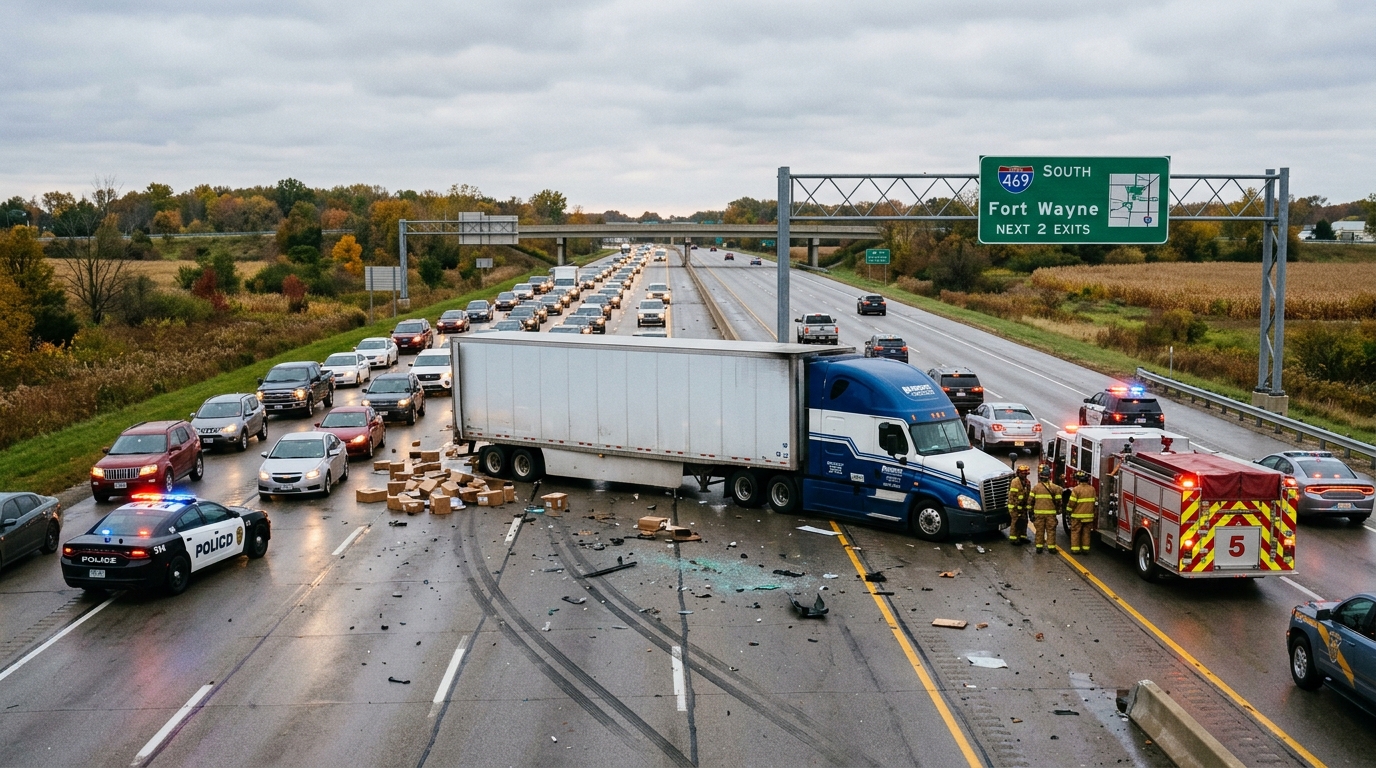 I-469 crash attorney Fort Wayne jackknifed semi-truck interstate crash