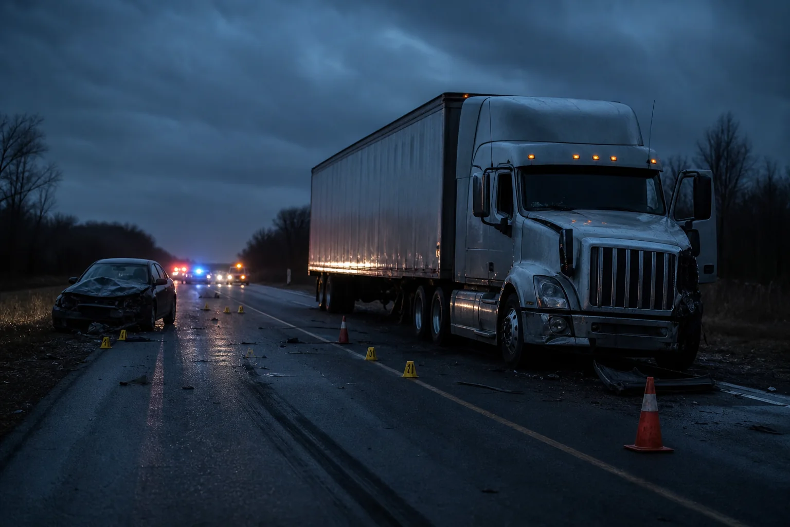 Indiana roadside after semi truck crash involving possible mechanical failure