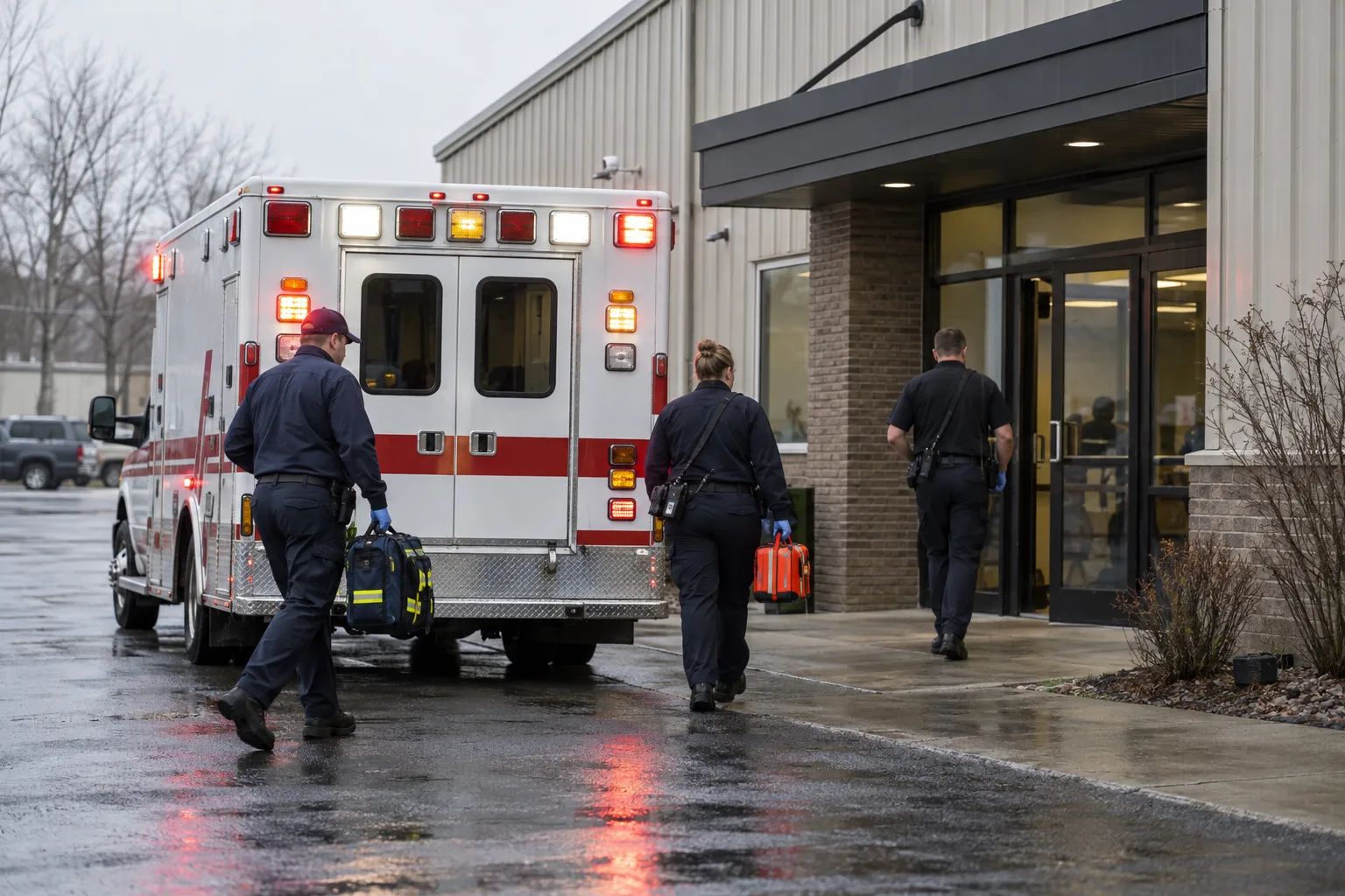 Emergency responders arriving at an Indiana workplace