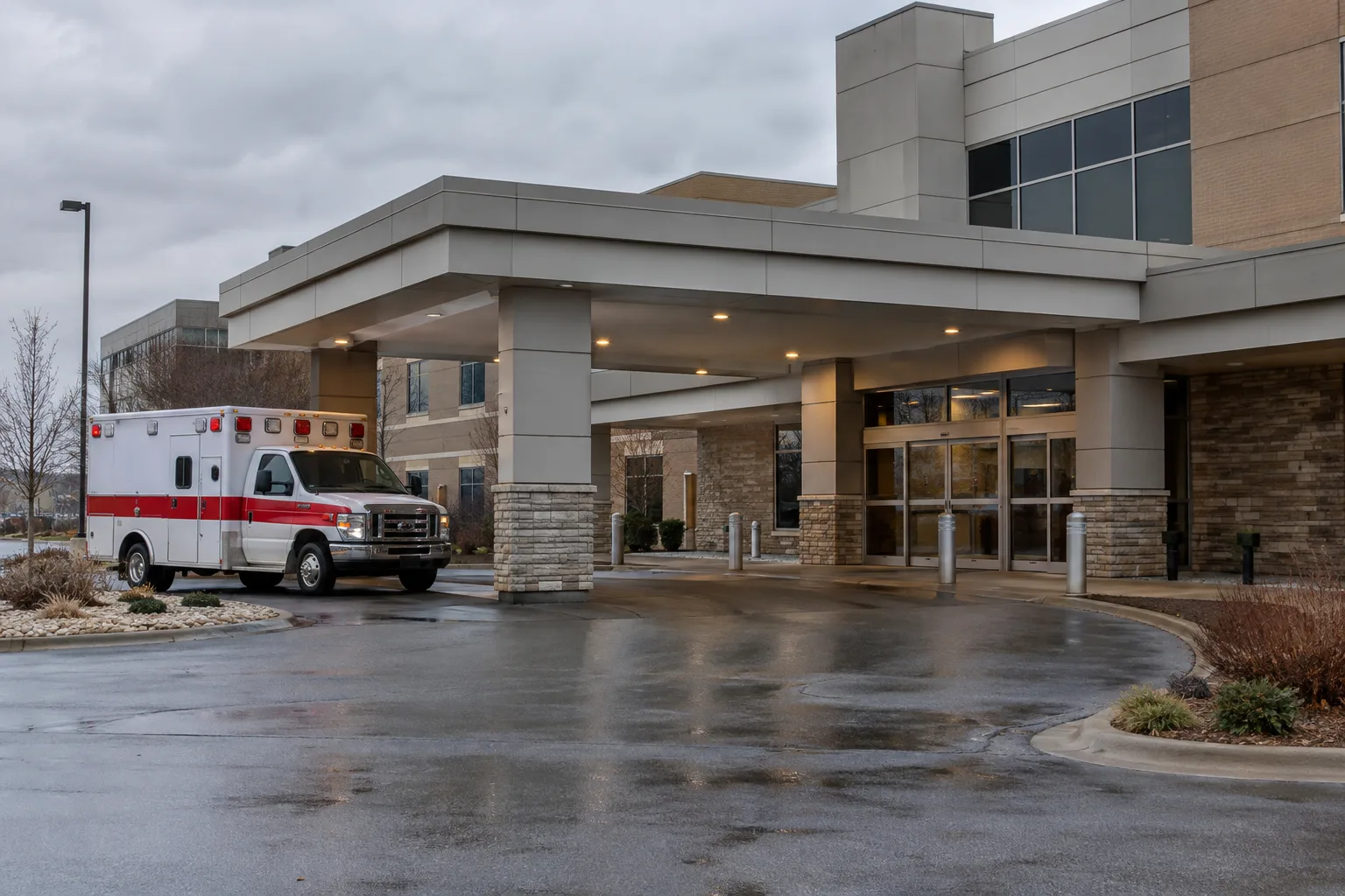 Ambulance outside an Indiana emergency department