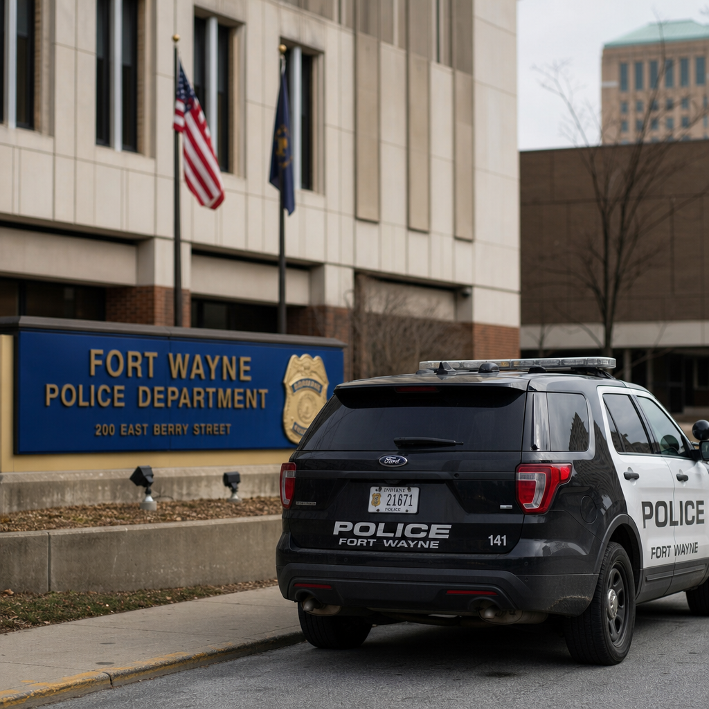 Exterior of a Fort Wayne Police Department facility, the investigating agency in the Hanna Street hit-and-run pedestrian fatality in Allen County, Indiana.