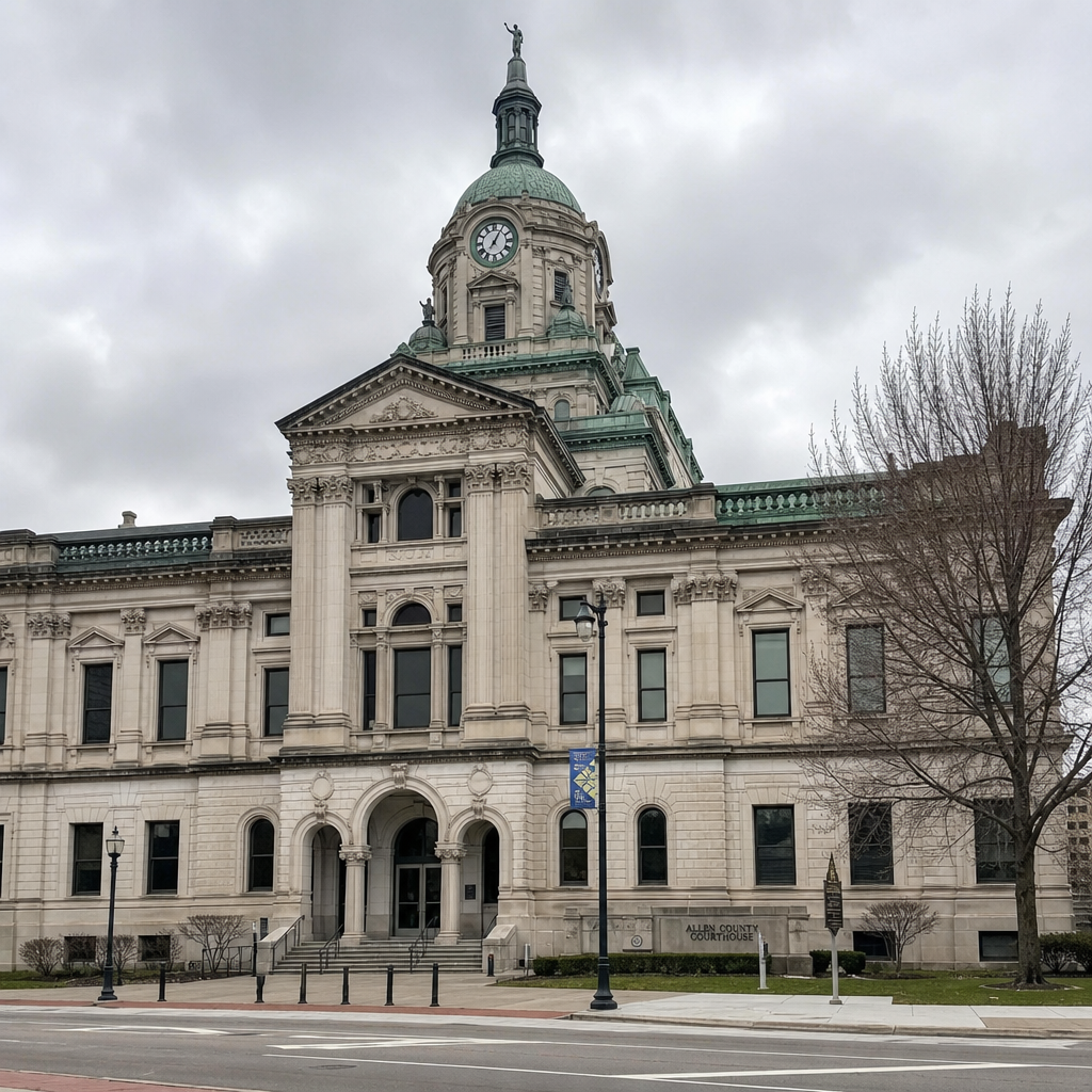 Allen County Courthouse in Fort Wayne, Indiana, where civil claims arising from Allen County crashes are filed.