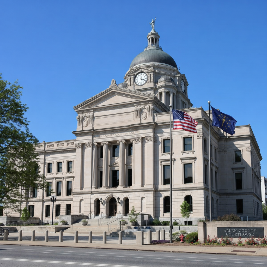 Allen County Courthouse in Fort Wayne, Indiana, where civil personal-injury claims arising from Allen County crashes are filed.