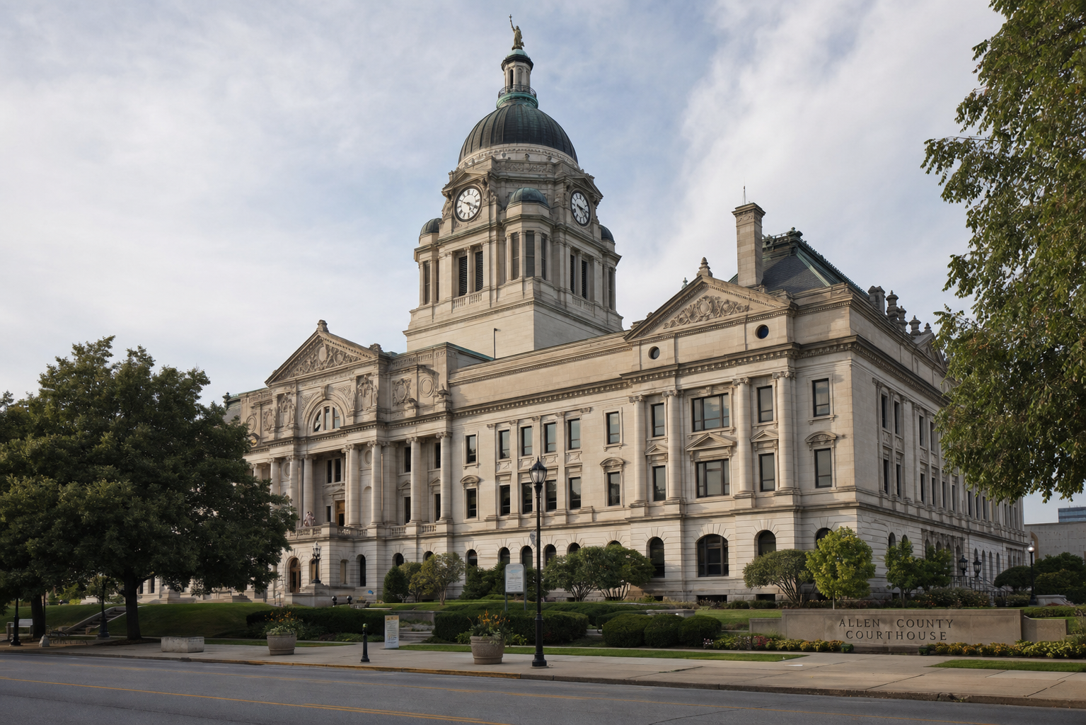 The Allen County Courthouse in Fort Wayne, Indiana, where civil personal-injury claims arising from Allen County car crashes are filed.