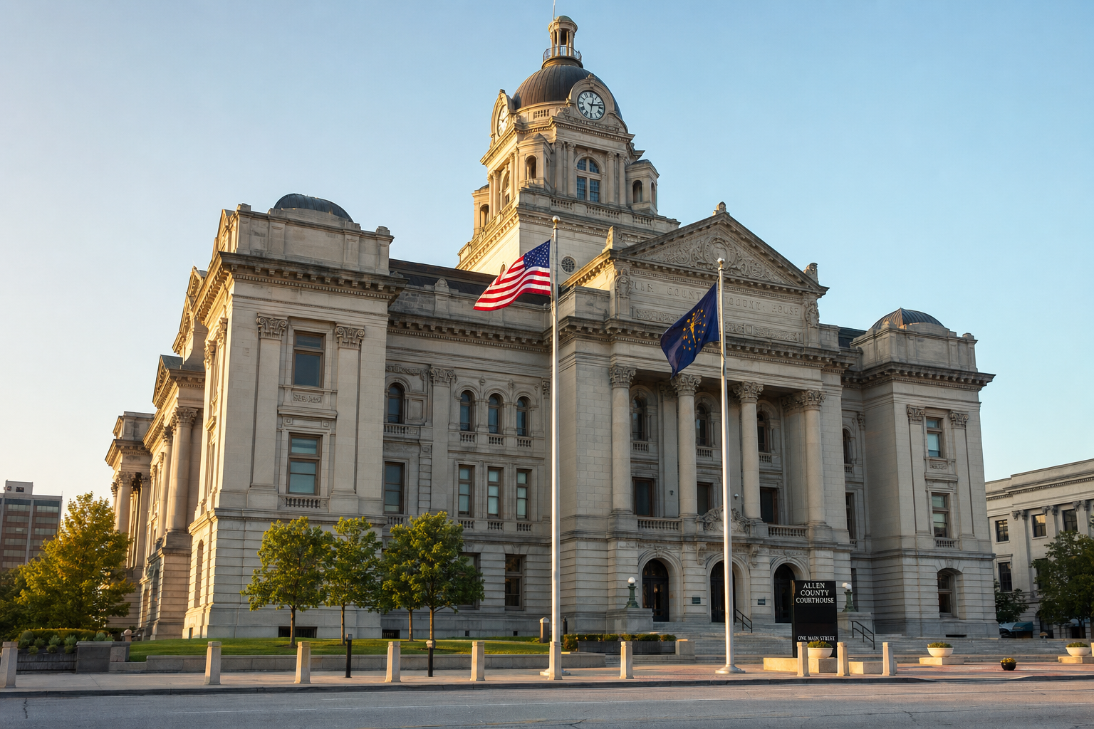 Exterior of the Allen County Courthouse in Fort Wayne, Indiana, where civil wrongful-death actions related to Allen County crashes are filed.