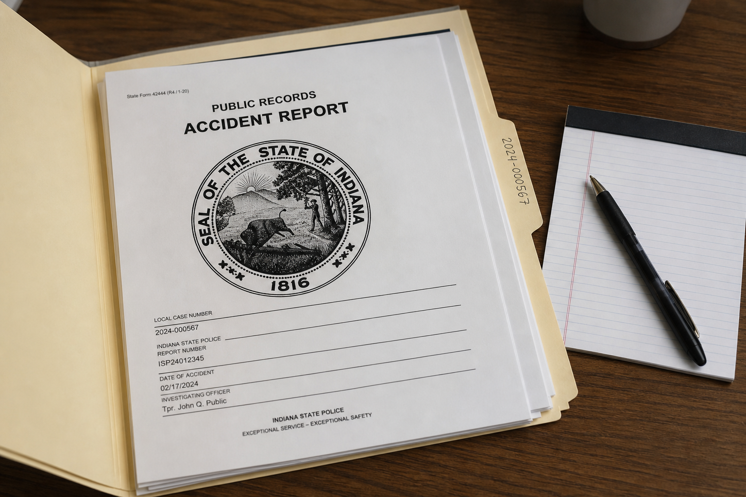 Public records request file representing an Indiana crash report obtained through BuyCrash and the Indiana Access to Public Records Act after a Steuben County collision.
