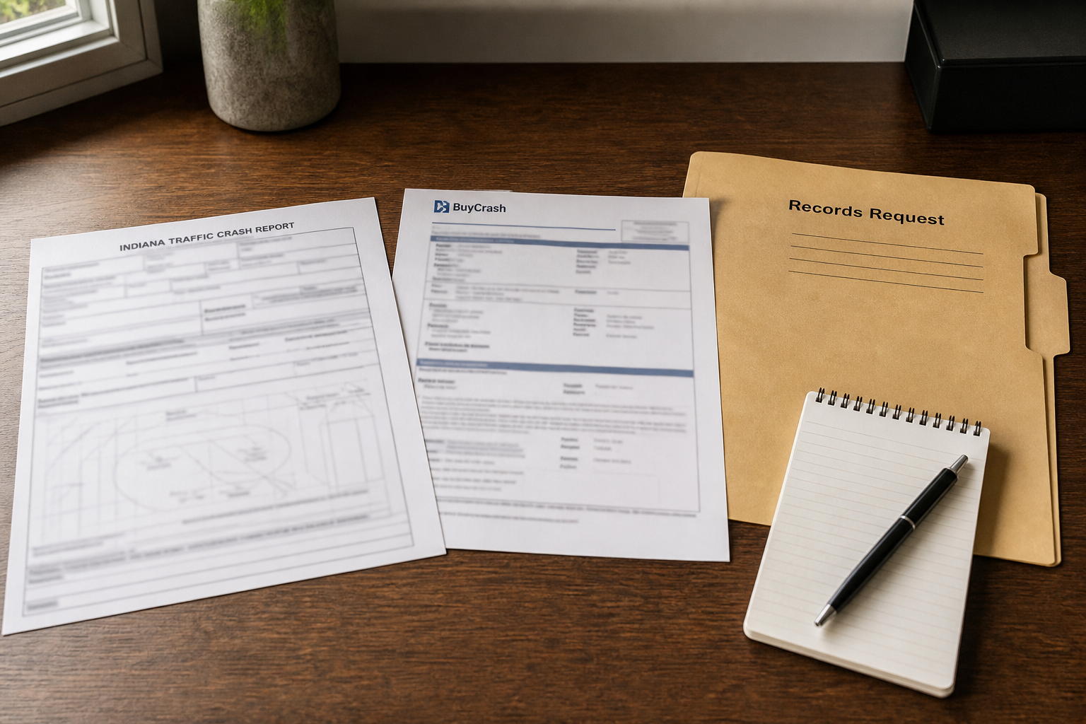 Indiana crash report and Access to Public Records Act request materials representing how Fort Wayne crash reports are obtained after a Hessen Cassel Road incident.