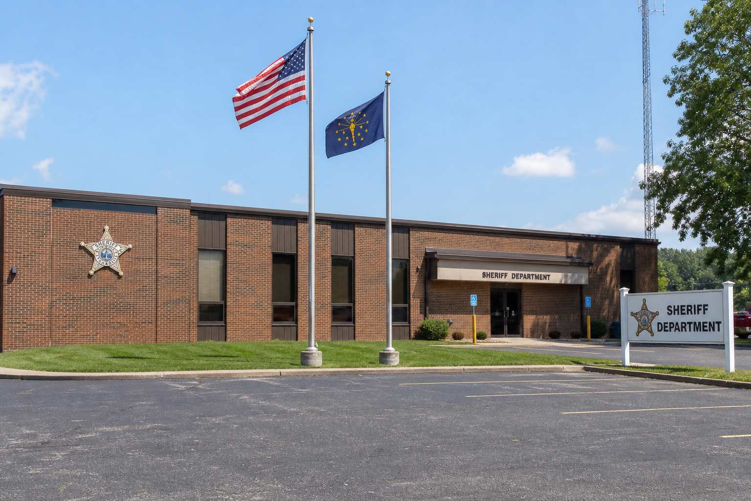 Exterior of an Allen County law enforcement building representative of the sheriff's department investigating the Tonkel Road and Oak Valley Place crash