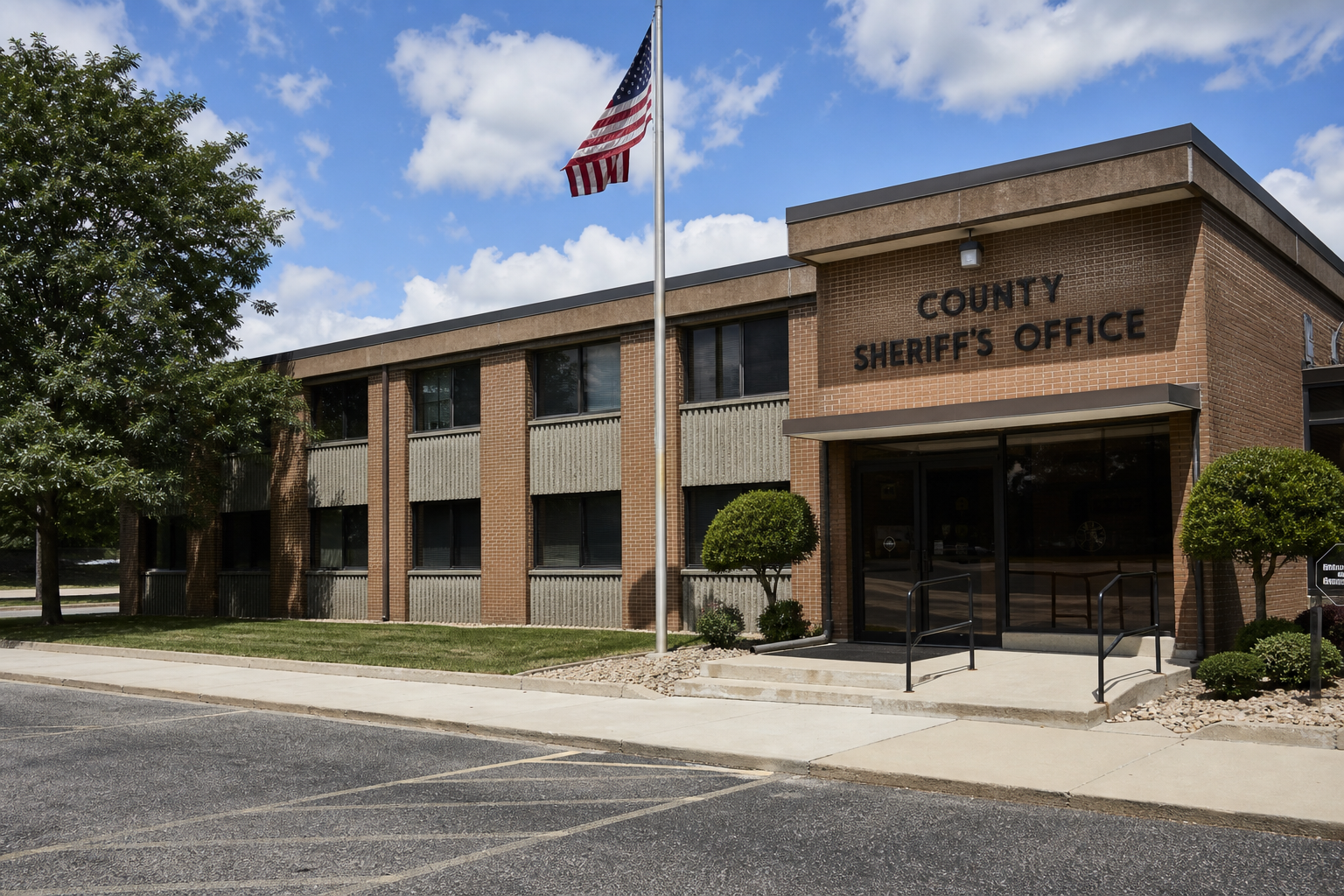 Exterior of an Allen County, Indiana law enforcement building representative of agencies that investigate serious highway crashes near Fort Wayne