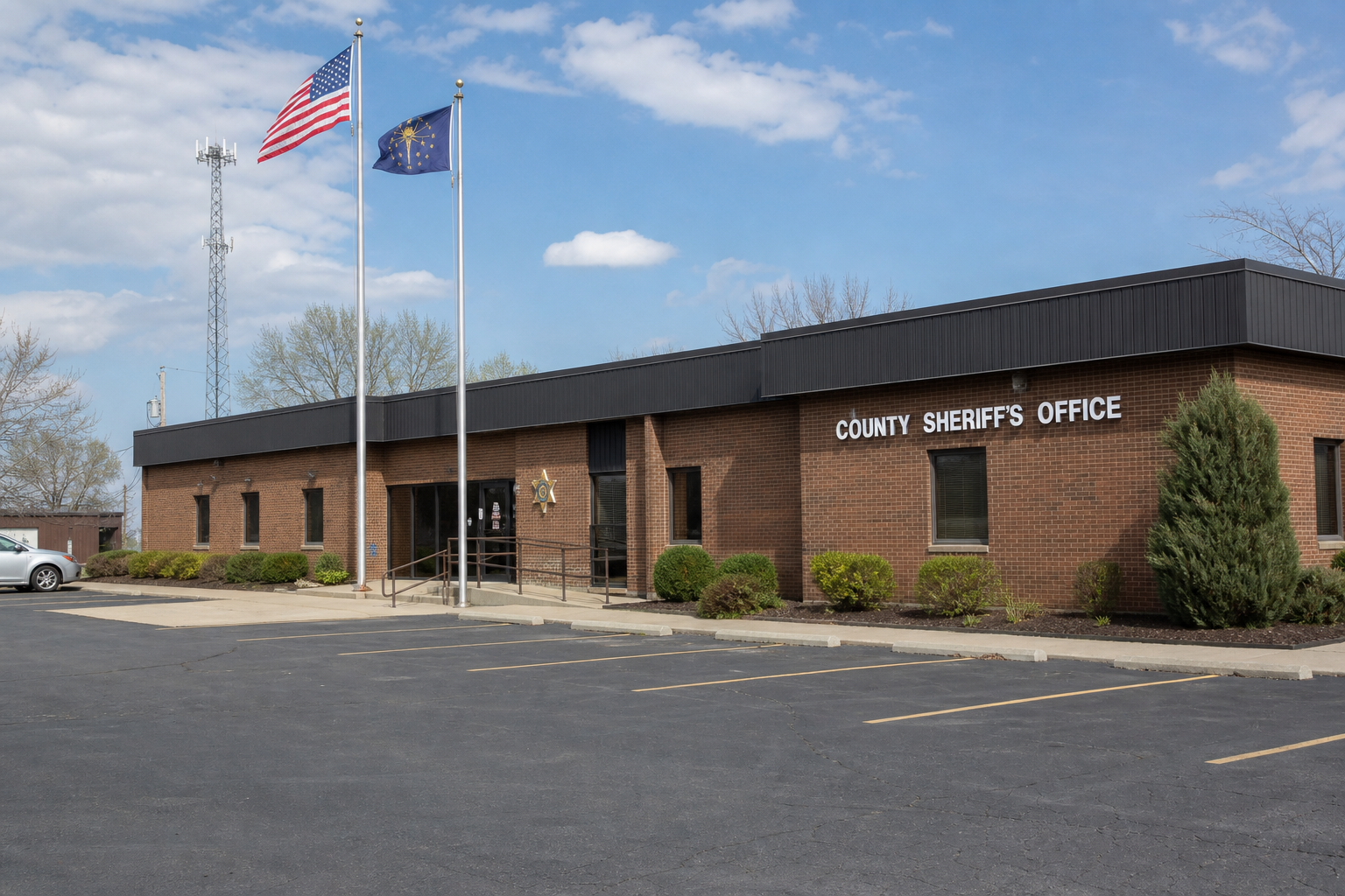 Exterior of a rural Indiana county sheriff's office, the type of agency investigating the LaGrange County buggy and pickup truck crash.