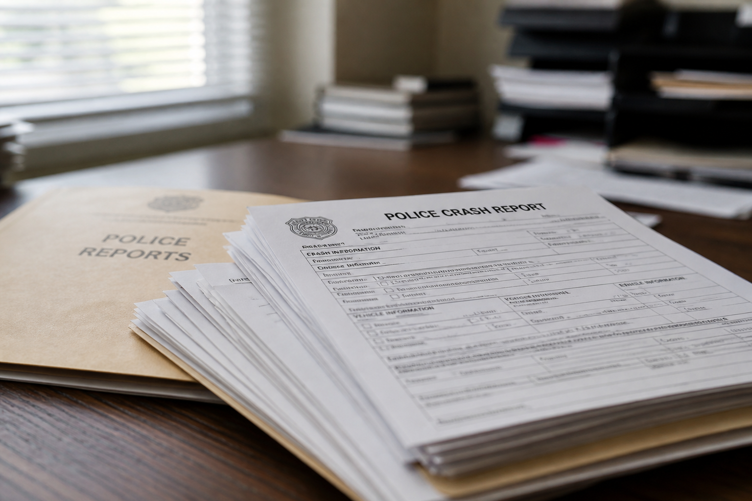 Public crash report documents on a desk, representing the official police record families gather after a fatal Indianapolis intersection crash