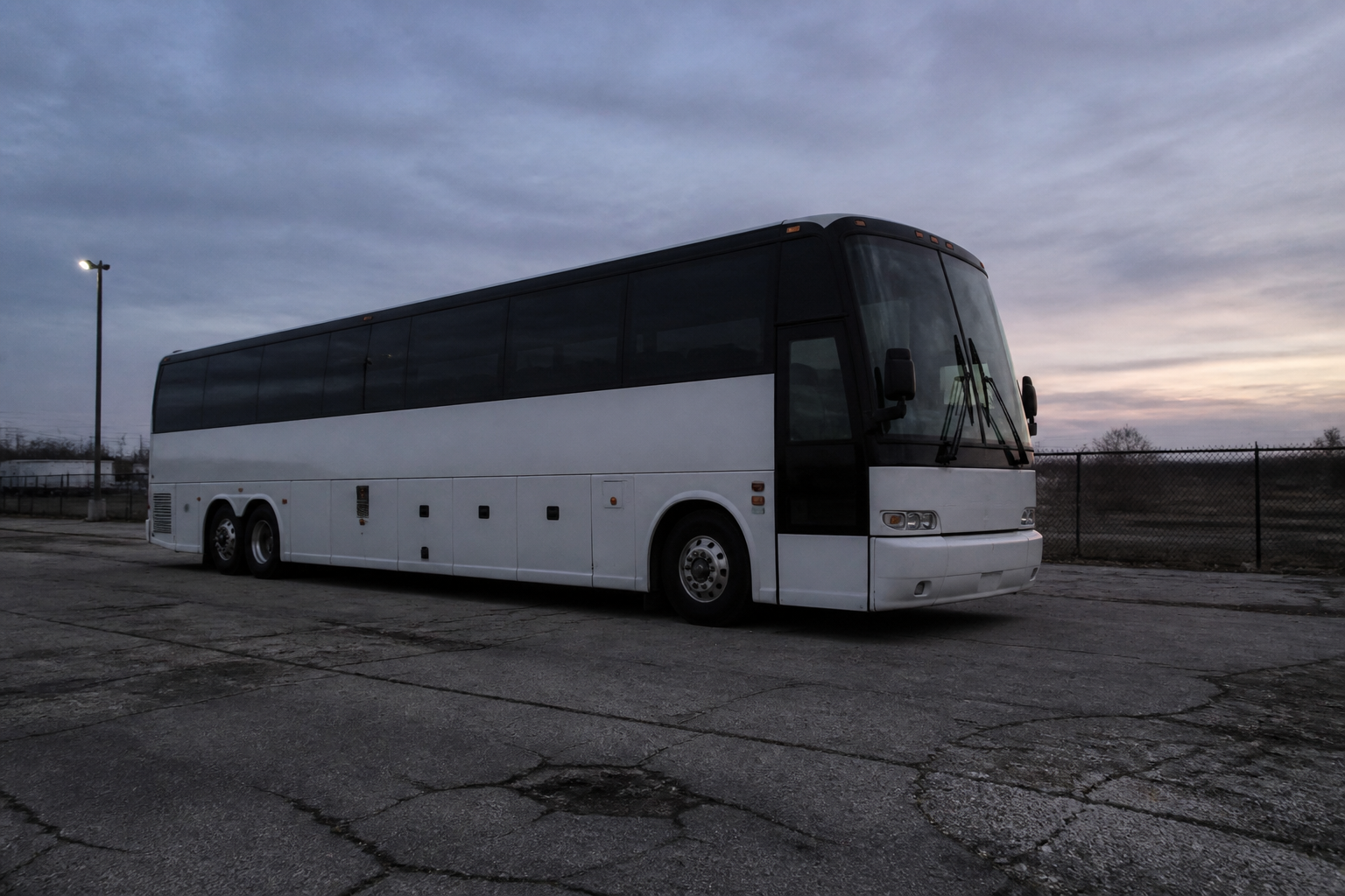 Empty charter bus similar to the one involved in a five-vehicle crash on the Lloyd Expressway in Evansville, Indiana