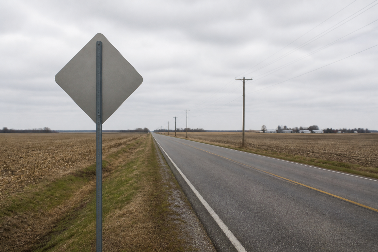 Rural Elkhart County, Indiana road similar to County Road 26 where the suspect vehicle in a fatal hit-and-run was later located